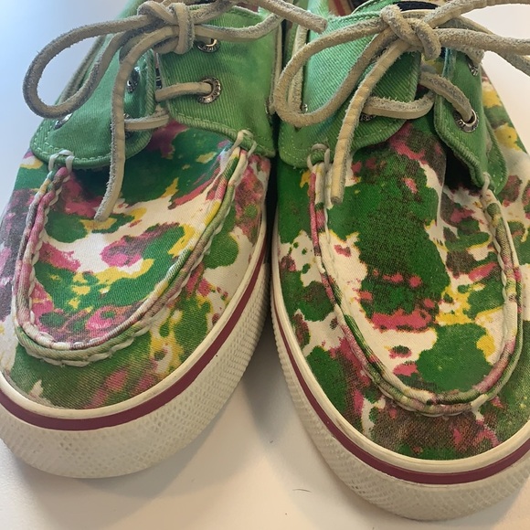 Sperry Top Sider pink green canvas sneakers SZ 7.5 - Picture 2 of 12